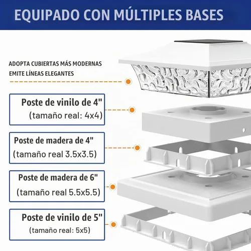 Vista 2 de VOLISUN - Faroles solares para postes de 4x4/6x6, para cercas de madera/vinilo, para patio/jardín, blanco cálido con 2 modos de iluminación