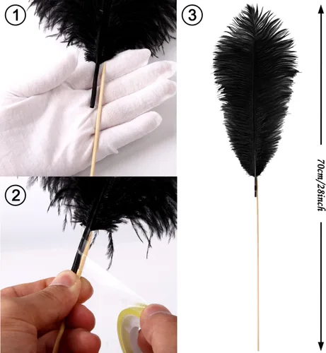 Vista 4 de VIJIV Plumas de avestruz grandes de color negro natural, 10 piezas, kit de fabricación de plumas de 28 pulgadas de largo para manualidades, flores