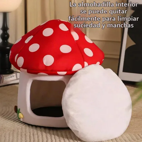 Vista 7 de Mushroom Shape Cat House Cow Shape Cats Cave Bed Semi-Enclosed Cave-Style Warm Cat House Pet Nest for Cats Small Dogs Rojo Champiñón