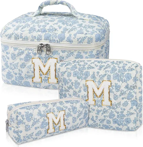 Vista 7 de Set de Bolso de Maquillaje Inicial Junesters, Bolso de Maquillaje Acolchado Personalizado, Bolso de Cosméticos Floral Grande para Mujeres, Bonitos