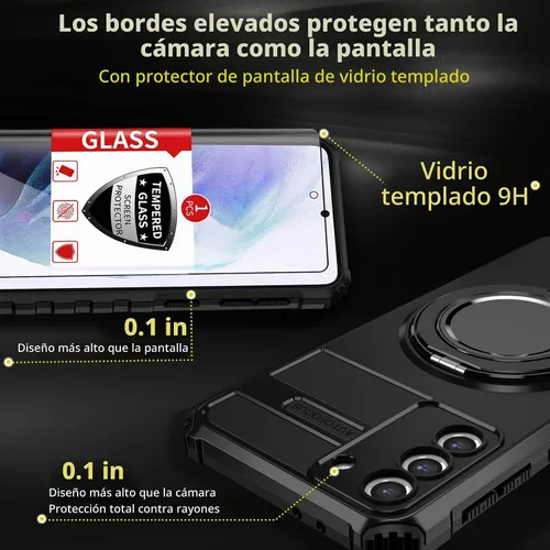Vista 3 de Funda para Samsung Galaxy S21 compatible con carga inalámbrica magnética, con 1 protector de pantalla, para teléfono S21, anillo de soporte de 360°