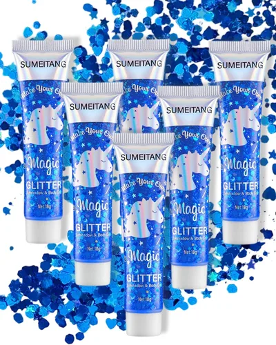 Vista 14 de Gel con purpurina para la cara y el cuerpo, 6 colores, con lentejuelas gruesas holográficas, pintura para fiestas, cantantes, conciertos, festivales