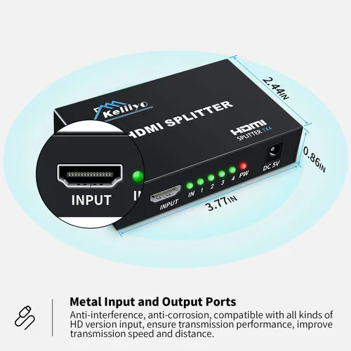Vista 6 de Divisor HDMI 1 en 4 Salidas V1.4b Alimentado Divisor de Video HDMI con Adaptador de CA Duplicado/Monitor de Pantalla Espejo Soporta Ultra HD 1080P