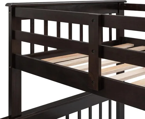 Vista 9 de Harper & Bright Designs Litera individual sobre tamaño matrimonial con escaleras y almacenamiento, cama alta de madera de pino maciza para niños