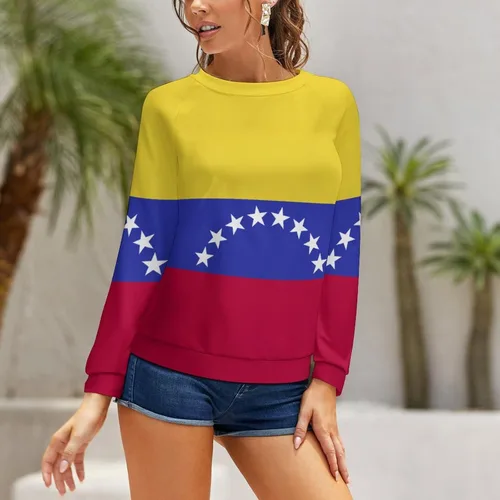 Vista 7 de Suéter casual de manga larga con cuello redondo y raglán de los Estados Unidos para mujer