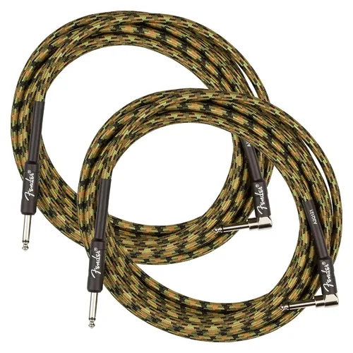 Vista 19 de Fender Cable de instrumentos de lujo de 10 pies, ángulo recto, tweed negro, paquete de 2