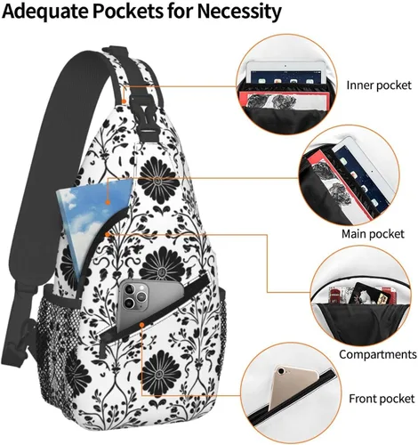 Vista 4 de Small Crossbody Bags for Women Men - Vintage Flower Black Print Adjustable Shoulder Bag Fanny Packs Belt Sling Bag Crossbody Purses Backpack for