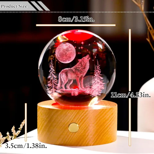 Vista 3 de Ornalrist 3D Wolf Gifts 3.15in Crystal Ball Decor Figurine for Women Men