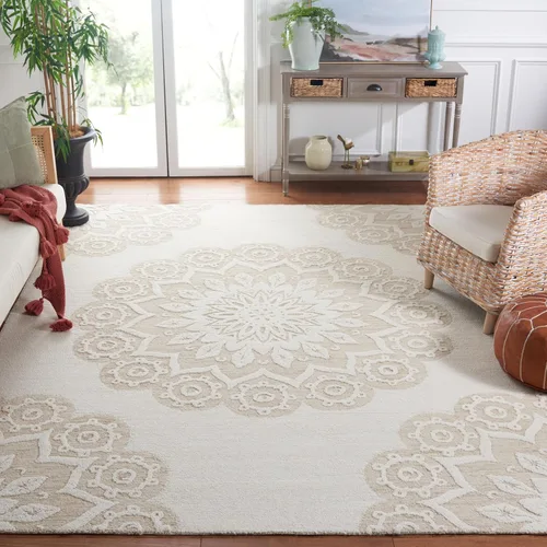 Vista 10 de SAFAVIEH Blossom Collection - Alfombra decorativa, 2 x 3 pies, color marfil y beige, lana hecha a mano, ideal para zonas de alto tráfico en entrada