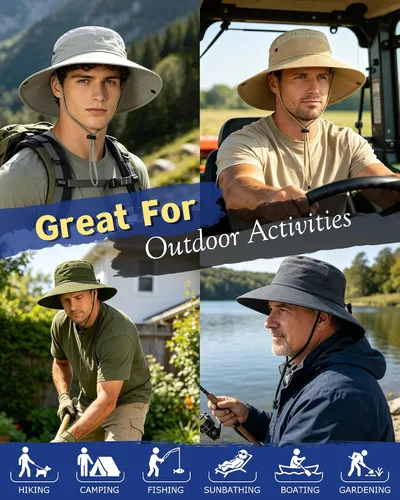 Vista 7 de Paquete de 3 sombreros Boonie para hombre, protección UV, sombrero de pesca al aire libre para senderismo, safari y jardinería