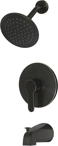 Vista 7 de Juego de grifo de ducha negro con válvula, cabezal de ducha negro y mango con cabezal de ducha Rian de alta presión de 6 pulgadas