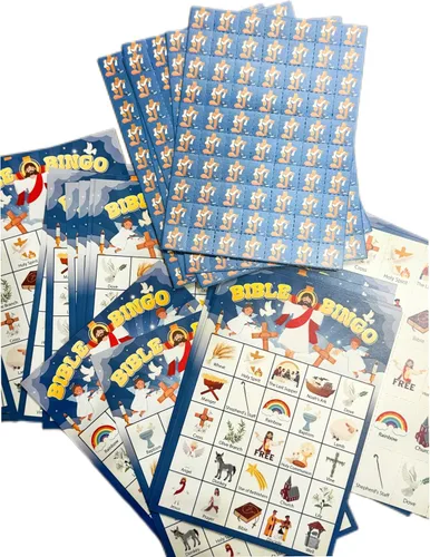 Vista 5 de Juego de bingo bíblico para 24 jugadores, juego de bingo para adultos, actividad de la iglesia dominical cristiana de Jesús, suministros