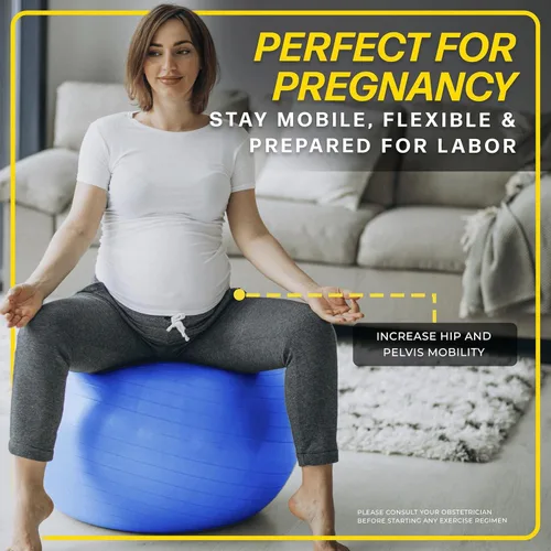 Vista 4 de 26 Inch Exercise Ball, Yoga Ball for Workout, Balance Stability, Fitness Ball for Office, Home, Gym, Balance Balls with Quick Pump
