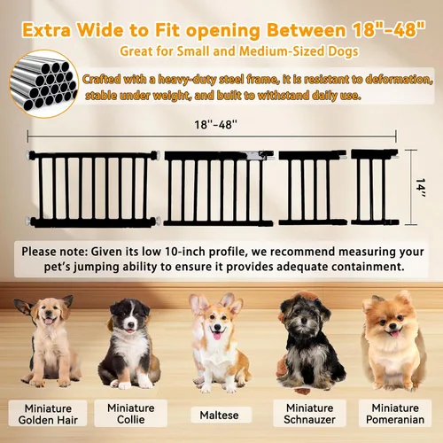 Vista 2 de Puerta para Perros, SHYUJAJIE Puerta Corta Ajustable Extra Ancha para Perros, Puerta Pequeña para Mascotas con 4 Kits de Extensión, Montada a Negro