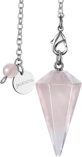 Vista 10 de JADENOVA Collar de Péndulo de Cristal Natural de Amatista Curativo para Mujeres Adivinación Radiestesia (Cristal con 2 cadenas), Gema, amatista