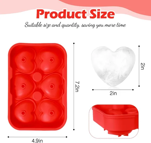 Vista 2 de Domensi 2 moldes grandes de hielo en forma de corazón 3D reutilizables de silicona con 6 formas de corazón para bricolaje, chocolate, dulces, Rojo
