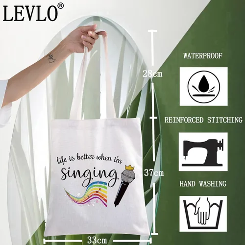 Vista 2 de LEVLO Bolsa de maquillaje cosmética para cantar, regalo para amantes de la música, la vida es mejor cuando estoy cantando maquillaje con cremallera
