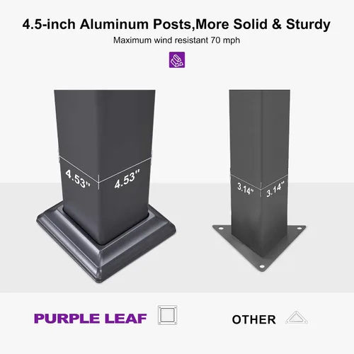 Vista 6 de PURPLE LEAF Pérgola con listones 92KS de 8 x 10 pies con tira LED regulable solar integrada, techo ajustable de aluminio a prueba de lluvia