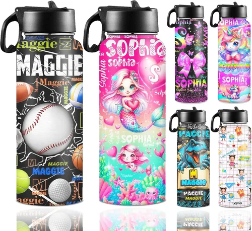 Vista 26 de Botella de agua personalizada con foto, botella de agua deportiva de acero inoxidable con imagen personalizada para niños, hombres y mujeres