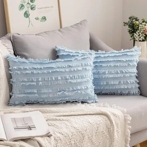 Vista 22 de MIULEE - Juego de 2 fundas de cojín decorativas de lino estilo bohemio, con patrón jacquard a rayas, para sofá, sillón, sala de estar y habitación