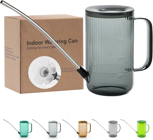 Vista 11 de Tennedriv Green Lata de riego con boquilla larga, para interior, pequeñas latas de riego para plantas de casa, flores, suculentas (marrón)