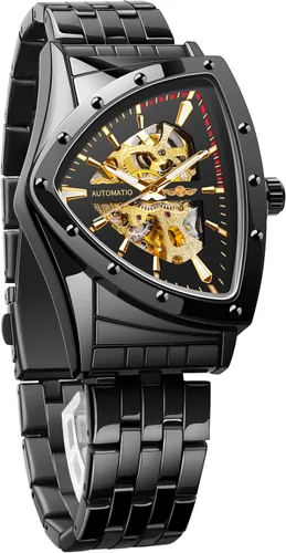 Vista 9 de FORSINING Relojes de esqueleto para hombre, reloj mecánico automático con esfera triangular, relojes de cuerda automática luminiscentes, pulsera