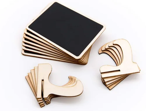 Vista 6 de DSTELIN Paquete de 10 minipizarras con soporte de caballete, pizarras pequeñas rectangulares de madera, tarjetas de madera para bodas, fiestas