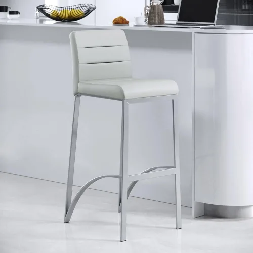 Vista 9 de ZURI Modern Lynx - Taburete de bar suave de cuero sintético verde lima, acero inoxidable cepillado