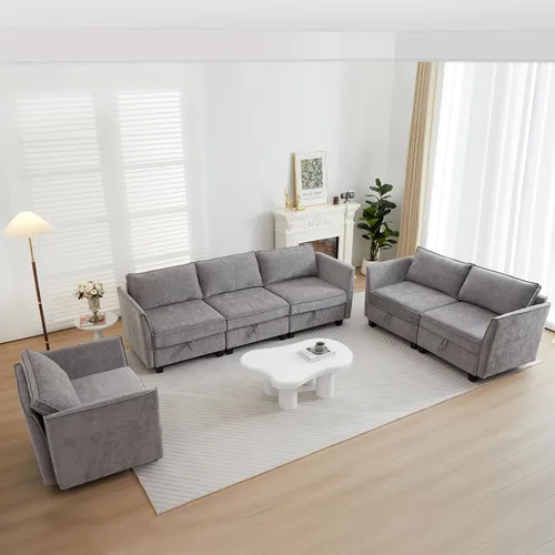 Vista 46 de ORRD Juego de sofá modular esquinero de gran tamaño, sofá convertible en forma de L con almacenamiento, sofá modular de 8 plazas con otomanas y Beige