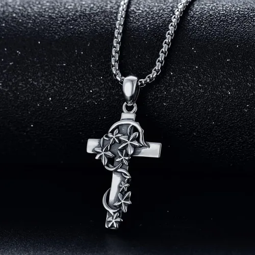 Vista 5 de Collar con colgante de cruz gótica de plata de ley 925 para hombre, crucifijo de Jesús, oración gótica, punk, genial, motociclista, regalos