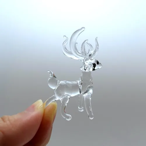 Vista 7 de Ciervo micro pequeñas figuras de vidrio soplado a mano, animales de arte coleccionable, regalo para decoración del hogar (azul rosa)