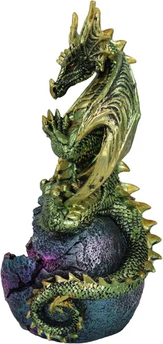 Vista 4 de Ebros Gift Meditación verde Gaia Terra Yoga Monje Dragón sentado en la Tierra Joven Esfera LED Orbe Girosfera Figurita Calabozos y Dragones Leyenda
