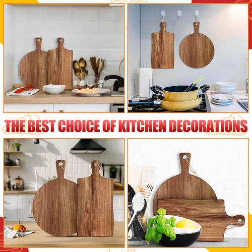 Vista 5 de Hsei 2 piezas Tabla de cortar de madera de acacia con mango Tabla de charcutería de madera grande Pala de tallar Juego de corte Bandeja para servir