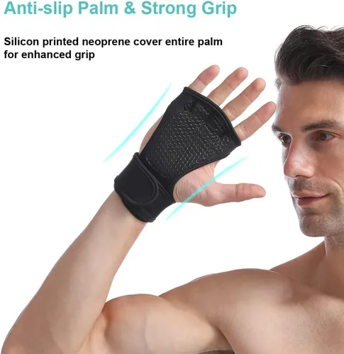 Vista 2 de SUJAYU Guantes de entrenamiento para hombres, guantes de entrenamiento para mujeres, muñequeras para levantamiento de pesas, puños Versa, muñequeras