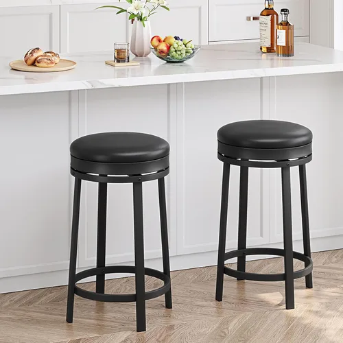Vista 14 de GAOMON Juego de 4 taburetes de bar giratorios redondos sin espalda de 24
