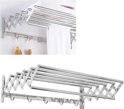 Vista 2 de Stainless Steel Retractable Towel Rack Bathroom Organizer Home Hotel Use