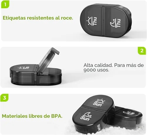 Vista 4 de AUVON Bolso de lona organizador de píldoras de viaje 2 veces al día, pastillero semanal grande AM/PM de 7 días con estuche de píldoras portátil