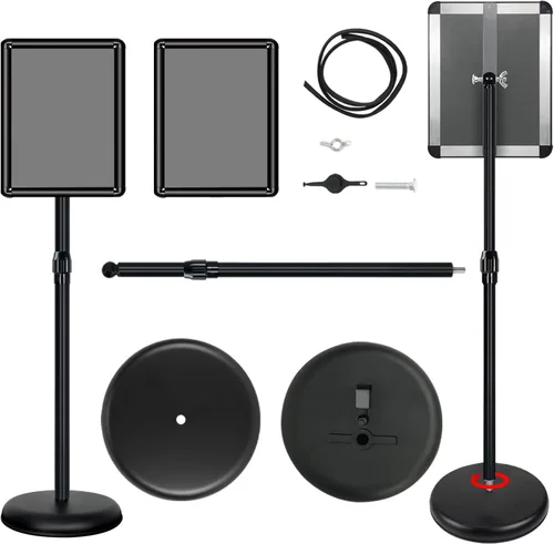 Vista 5 de Soporte para póster de 8.5 x 11 pulgadas, soporte ajustable para letreros de pie vertical y horizontal, marco de aluminio a presión con esquina