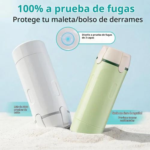Vista 6 de Botella dispensadora de viaje 4 en 1, Paquete de 2 verde y blanco