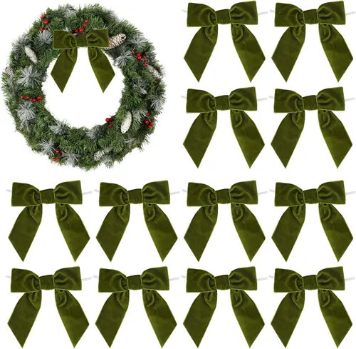 Vista 17 de AIMUDI Lazos de terciopelo verde manzana de 4.5 pulgadas, lazos de Pascua de terciopelo verde prefabricados, lazos verdes con alambre retorcido