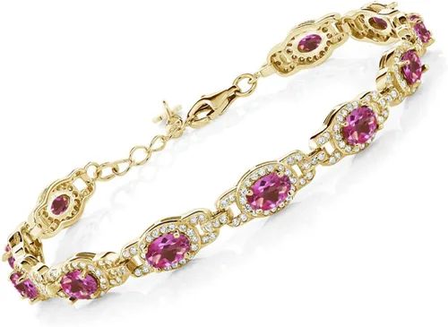 Vista 9 de Gem Stone King Oval Halo Gemstone Tennis Bracelet Nano Esmeralda