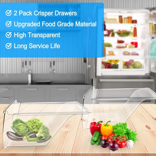 Vista 8 de Paquete de 2 cajas para refrigerador, 240337103 mejoradas, compatibles con cajones Frigidaire de repuesto 240337102 Kenmore para refrigerador, cajón