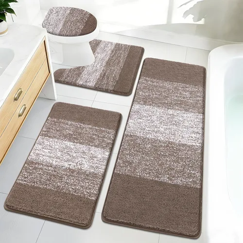 Vista 12 de Bsmathom Juego de 4 tapetes de baño de microfibra de felpa, color beige