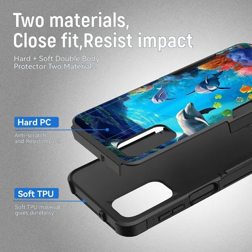 Vista 450 de Funda para Galaxy A14 5G, resistente de doble capa híbrida de policarbonato duro, goma suave, a prueba de golpes, funda protectora resistente