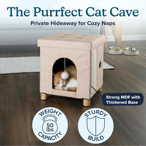 Vista 3 de PETMAKER Reposapiés otomano de casa para gatos para interiores, beige, 15 x