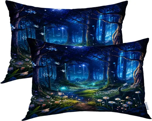 Vista 101 de Batmerry Fundas de almohada de bosque de arce otoñal, casas de sillas de madera, hojas amarillas, fundas de almohada decorativas, impresión digital