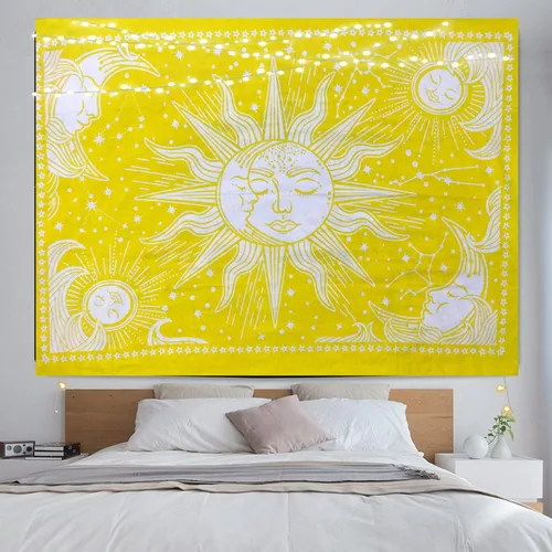 Vista 8 de ICC - Tapiz de sol y luna, tapiz de sol blanco y negro, sábana para colgar en la pared, decoración de habitación, tapices estéticos de arte místico