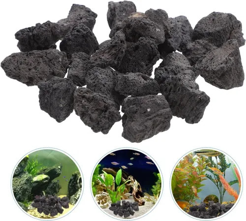 Vista 9 de IMIKEYA Black Stones 1 paquete de piedras naturales decorativas para paisajismo, rocas volcánicas para cuencos de fuego, hogueras, juegos de troncos