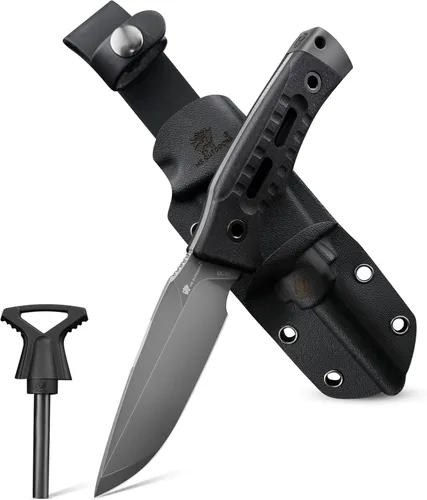 Vista 8 de HX OUTDOORS Cuchillo de Hoja Fija para Acampar con Iniciador de Fuego, Cuchillo de Supervivencia Bushcraft de Acero DC53 Premium con Espiga Completa