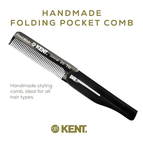 Vista 3 de Kent 20T - Peine de bolsillo plegable hecho a mano de grafito negro para hombres, peine de dientes finos para el cuidado diario del cabello, barba